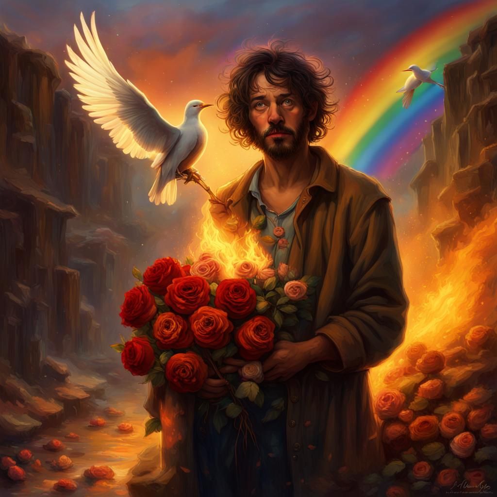 Beggar Emitting Rainbows and Light: Matte Painting