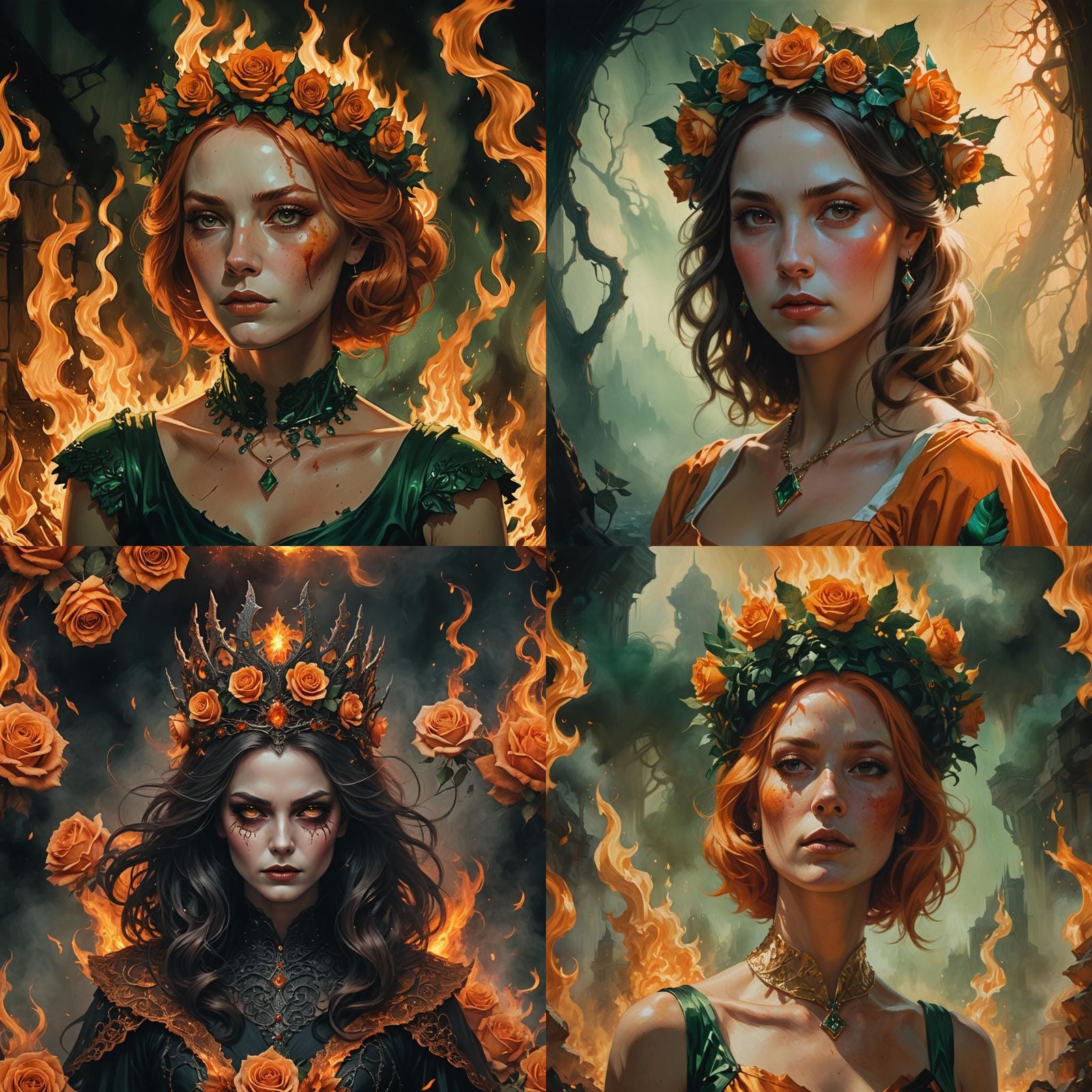 Woman with Orange Hair and Emerald Crown