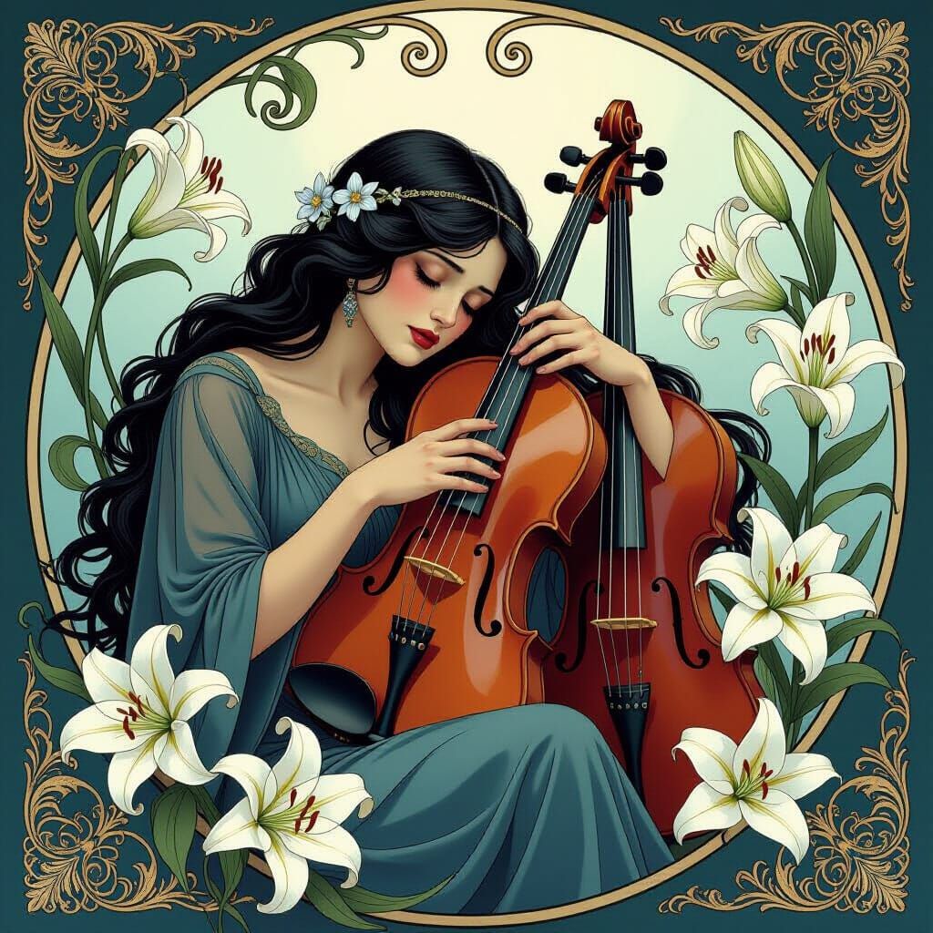 Art Nouveau Violins and Lilies of Melancholy
