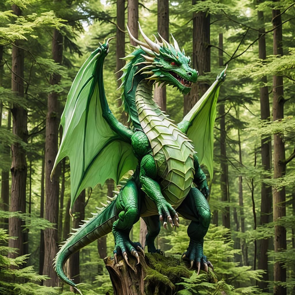 Dragon in Bleached Cedar and Green Forest