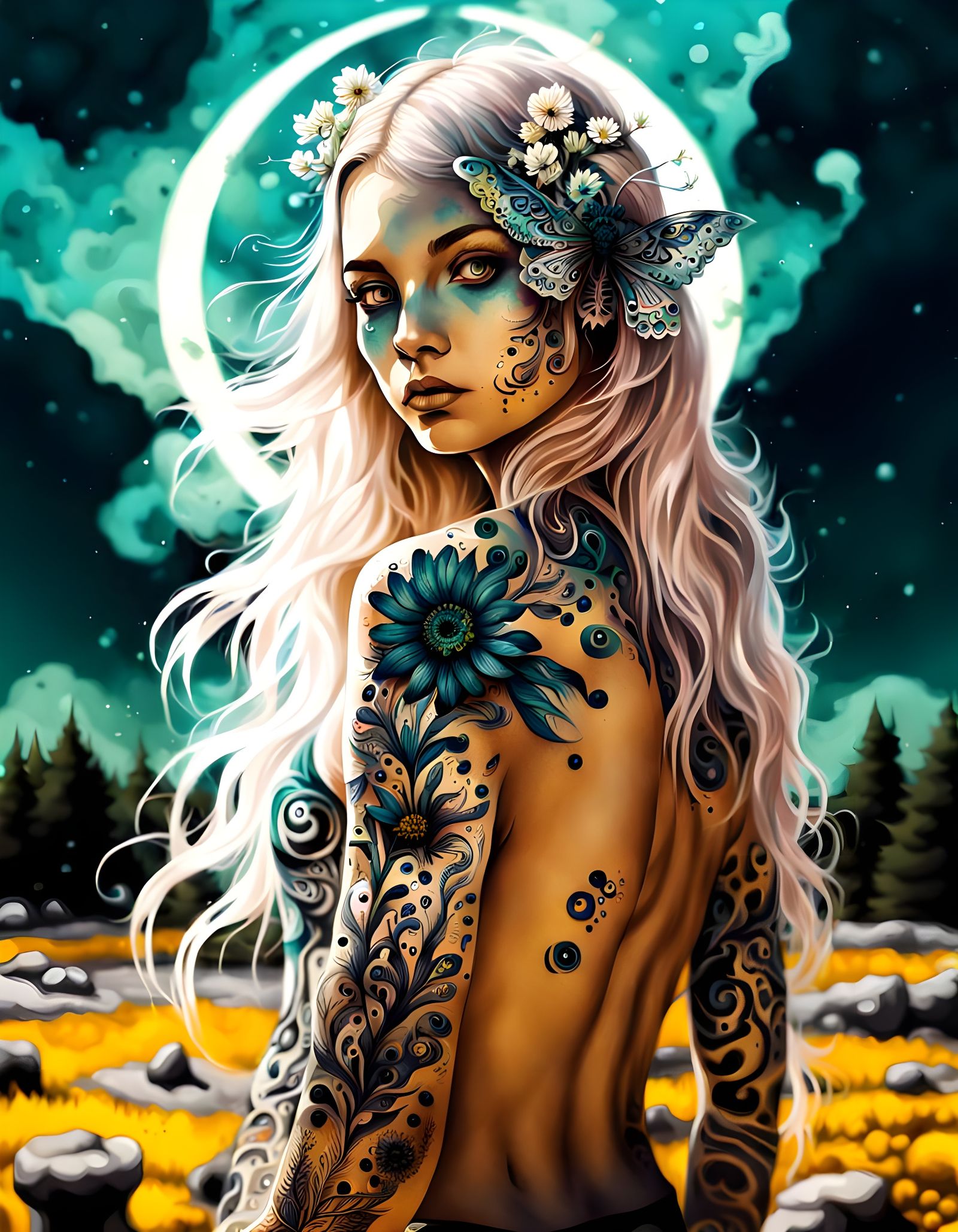 Psychedelic Tribal Tattoo of a Plant Monster