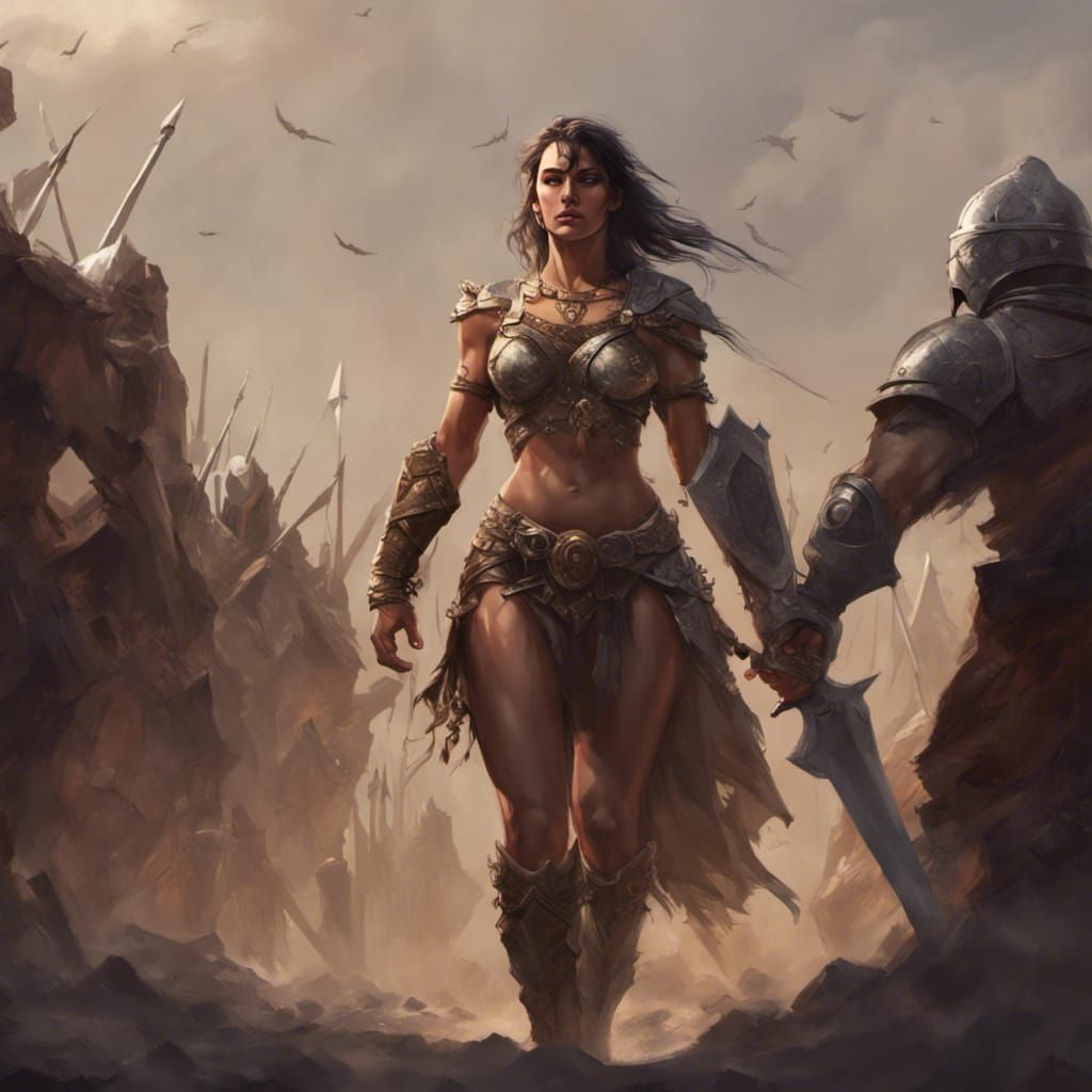 Barbarian Knight Protecting Maiden: Dark Fantasy Concept Art