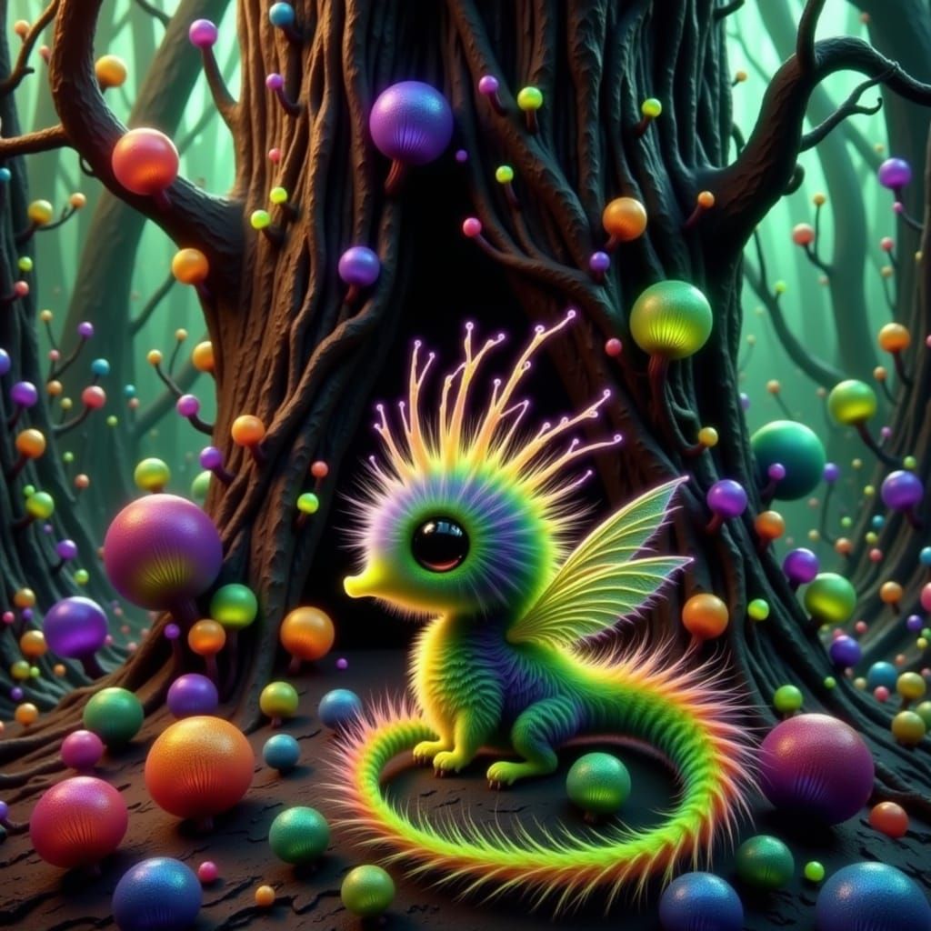 Whimsical Hybrid Creatures in Fantastical Forest