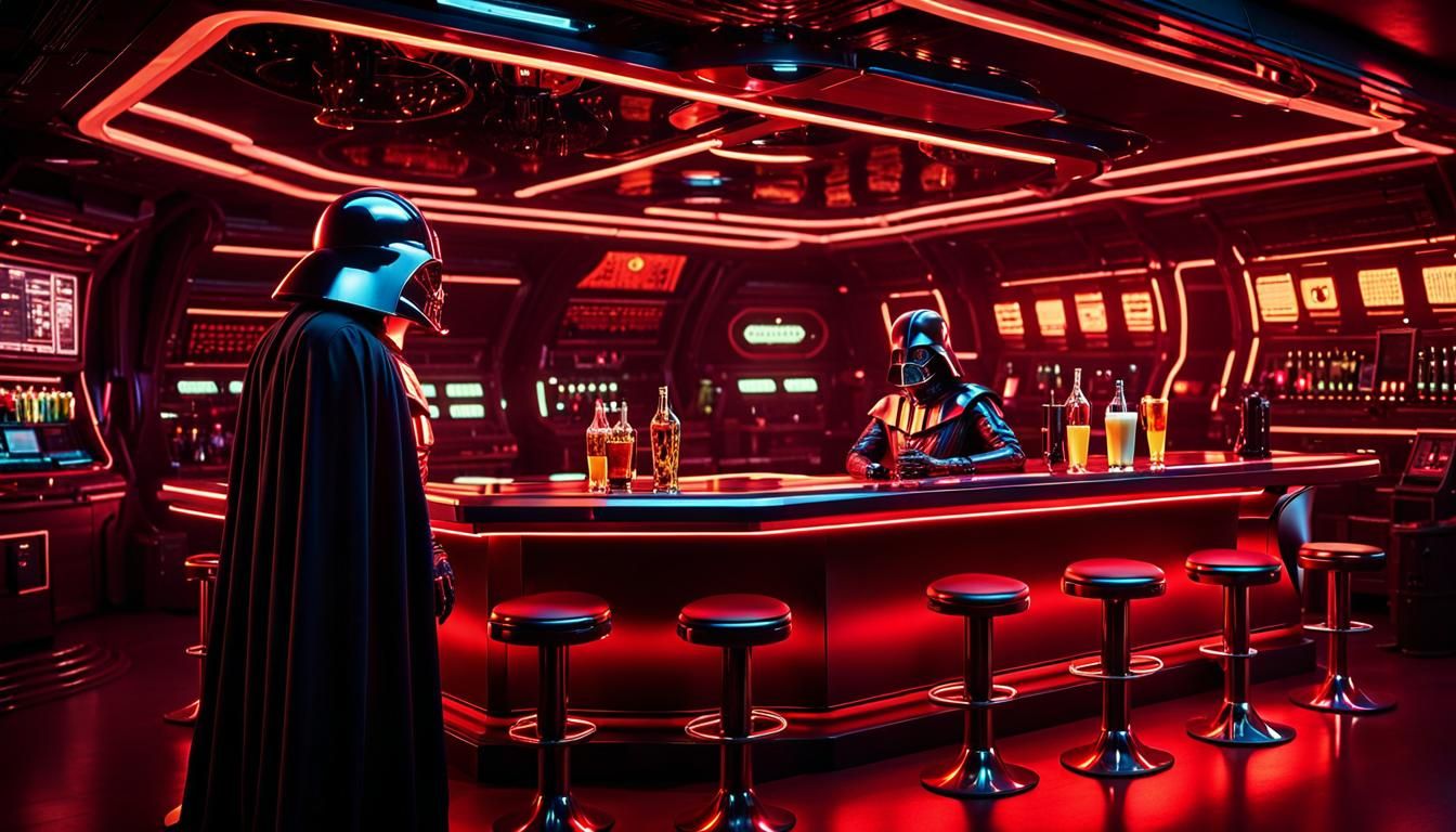 Alien and Darth Vader at Space Station Bar
