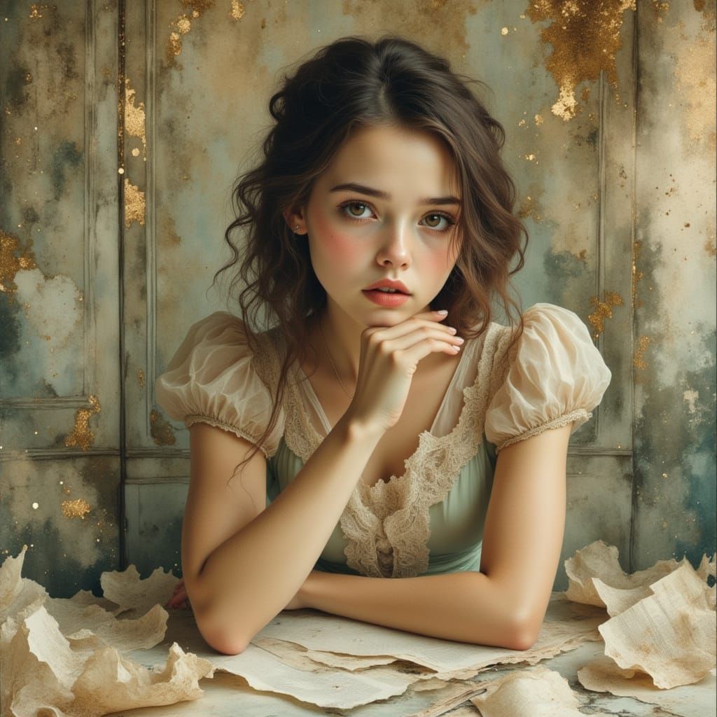 Sad Woman with Envelope in Pop Surreal Style