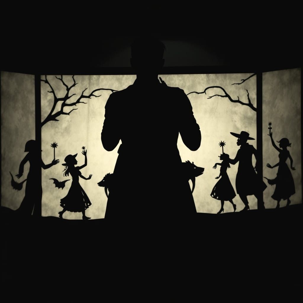 Ethereal Shadow Puppeteer in Monochromatic Dreamworld
