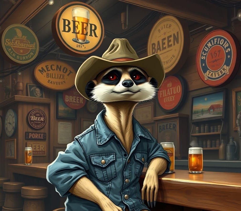Meerkat sitting on barstool in neighborhood tavern
