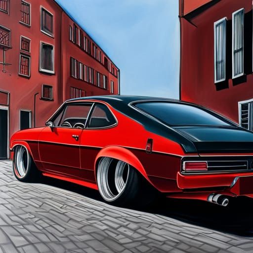 Ford Capri HotRod in Hyperrealistic Charcoal Style