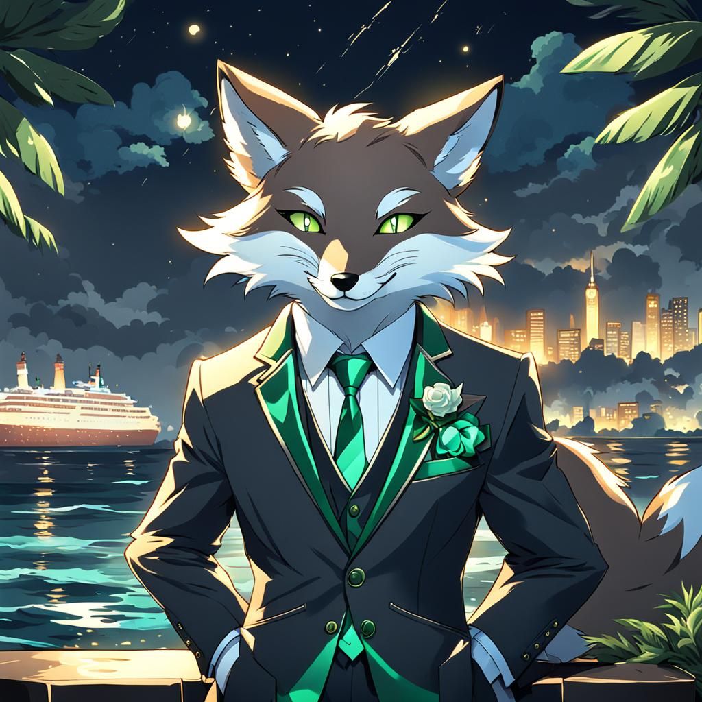 Anime Fox in Gala Suit at Night Party