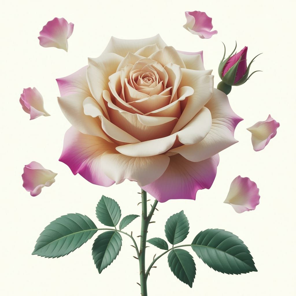 Electric Ivory Rose: A Graphic Botanical Illustration
