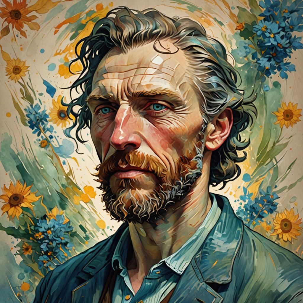 Van Gogh Style AI Self-Portrait in Watercolour