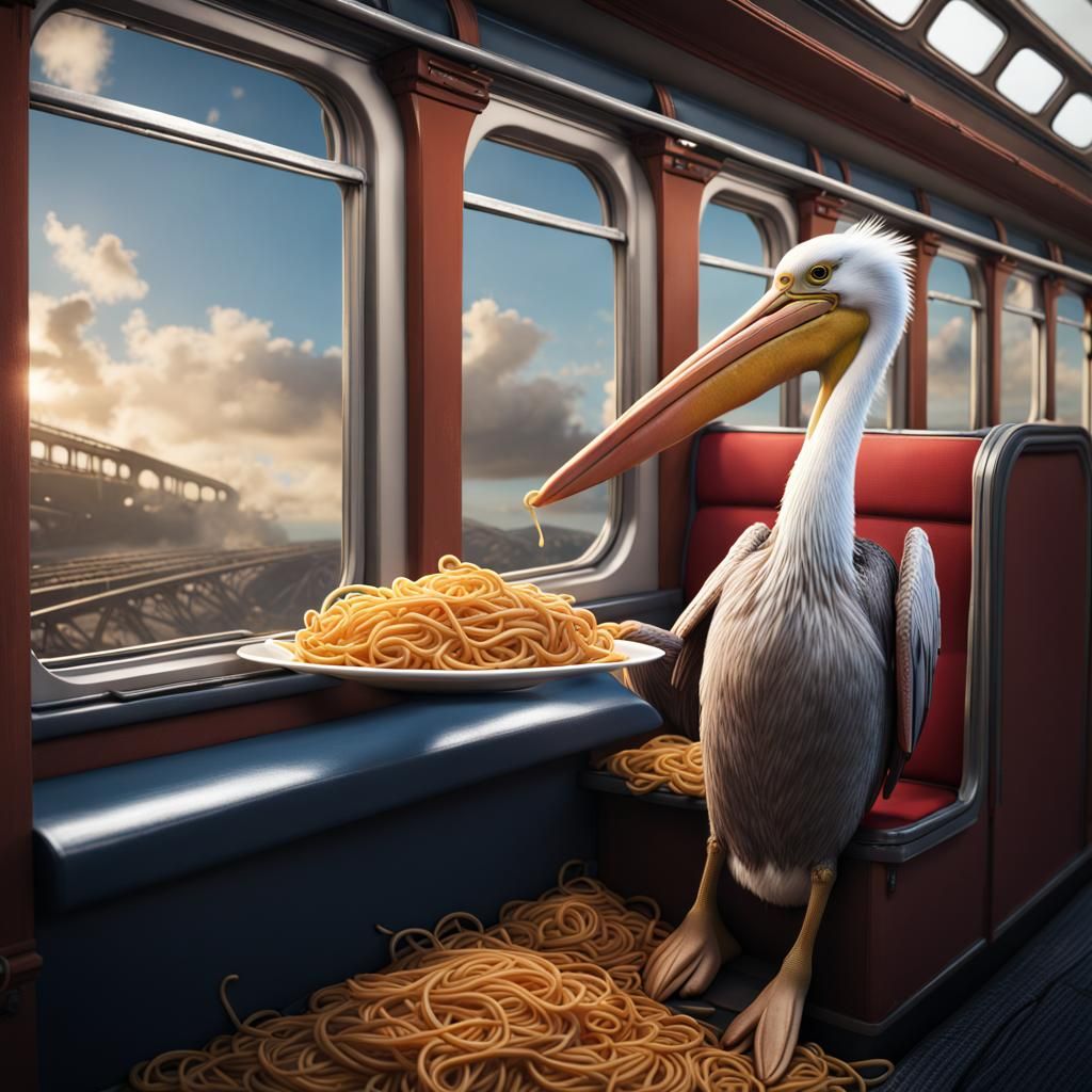Pelican's Pasta Adventure: Detailed Matte Painting