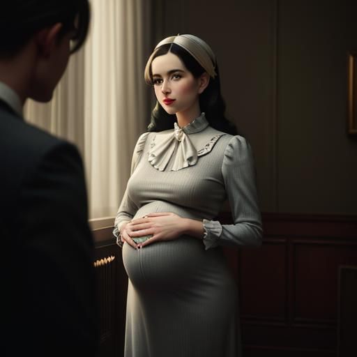 Pregnant Woman and Man in 1940s Style