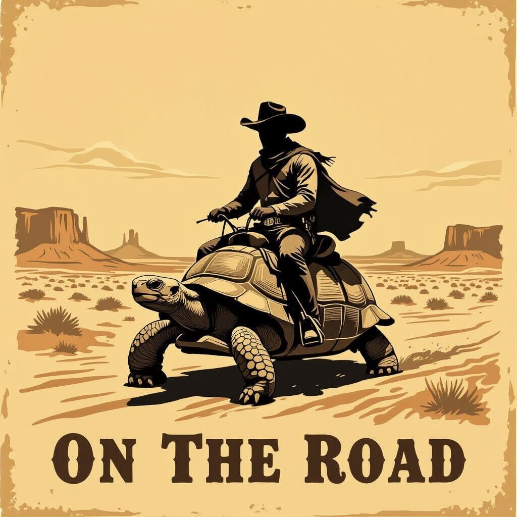 Cowboy Rides Tortoise: Vintage Western Poster Art
