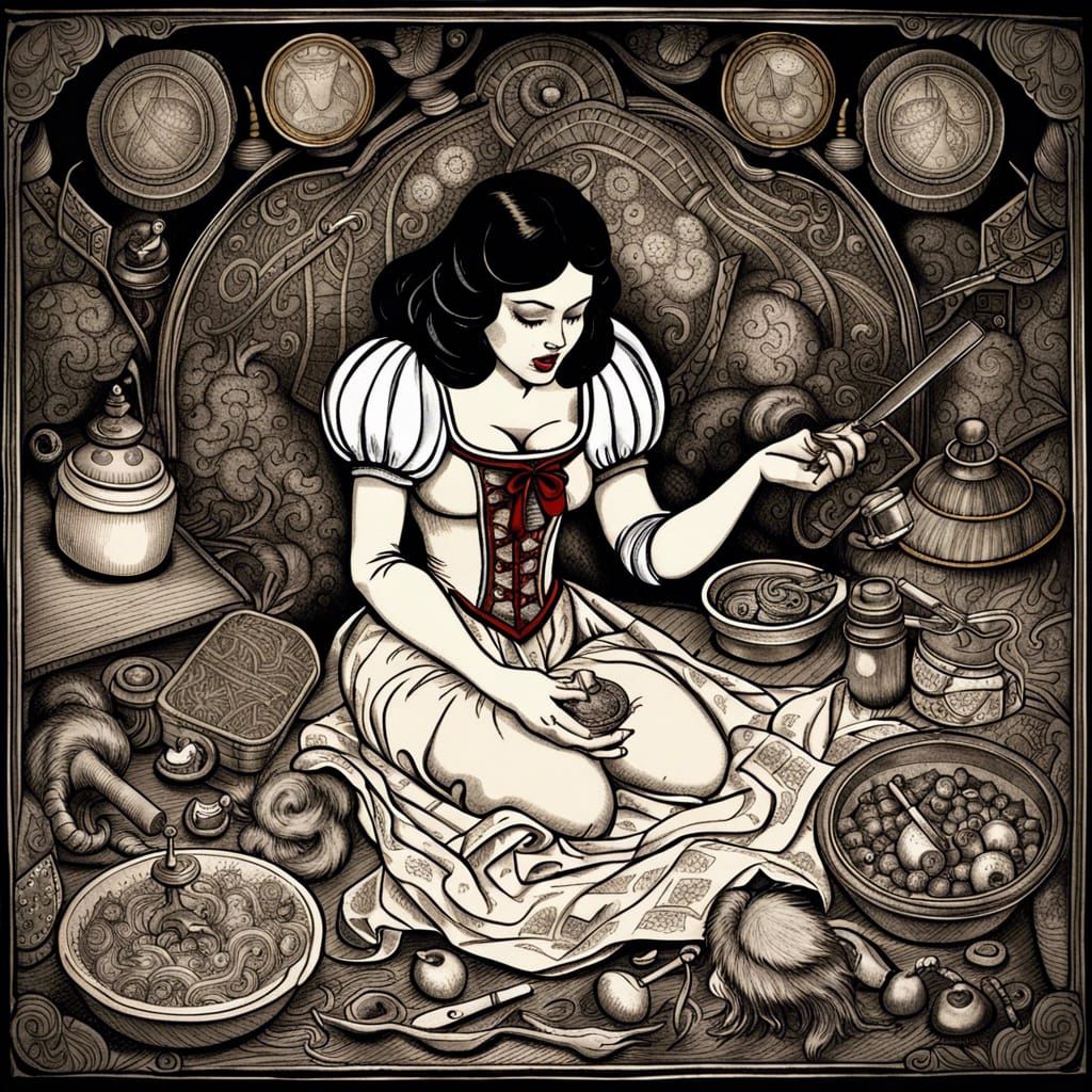 Snow White's Autopsy: An Intricate Ink Illustration