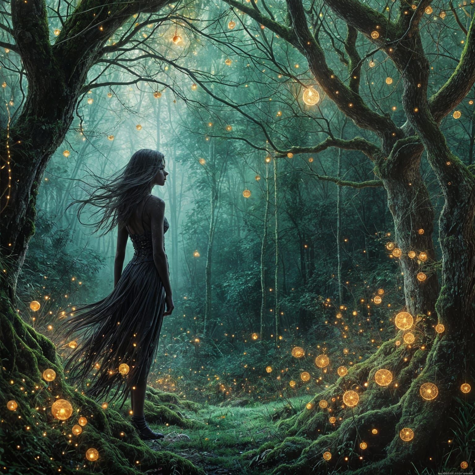Mystical Woman Dancing in Enchanted Forest
