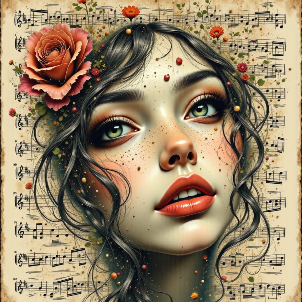 Musical Score Portrait with Paper Borders