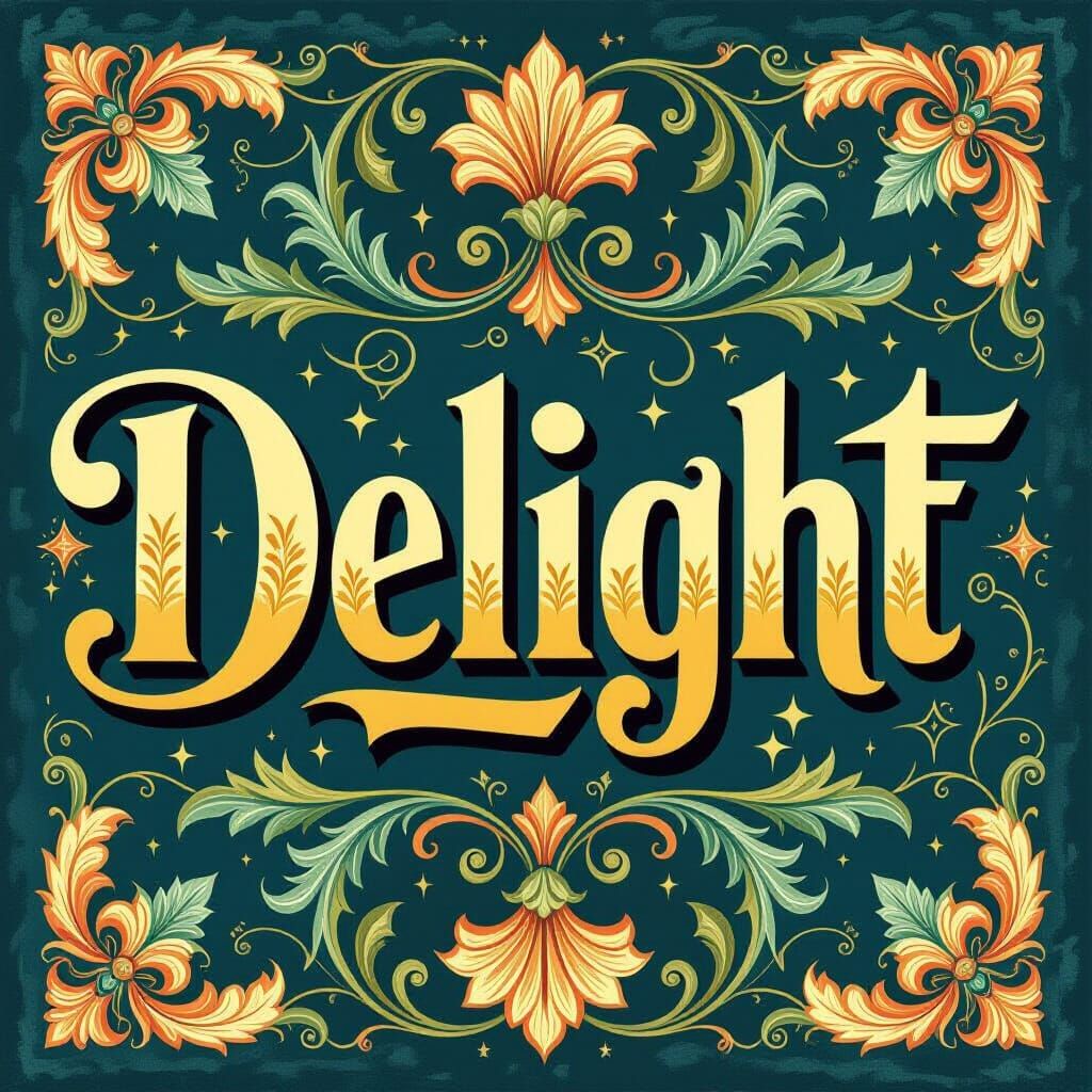 An artwork with the text "Delight". The letters are in a let...
