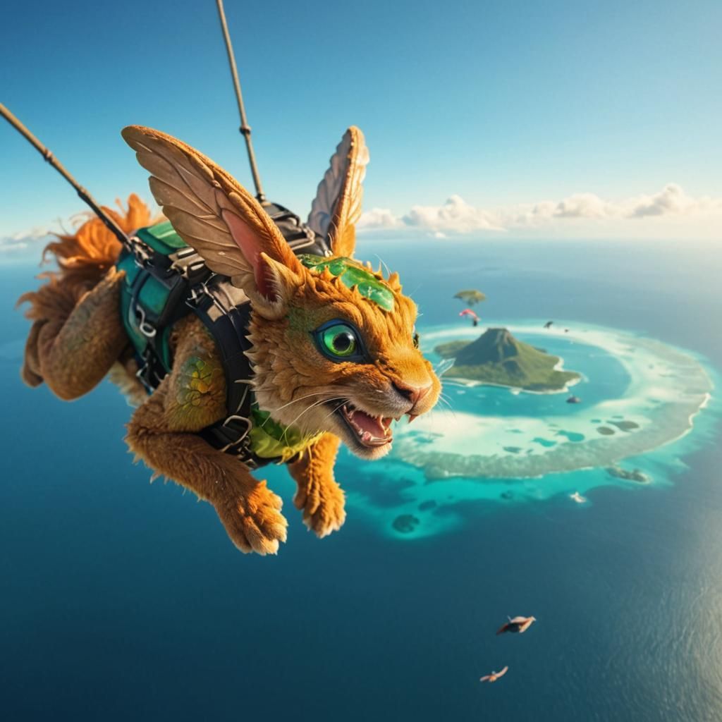 Terrified Fairy Plummeting Towards Tropical Atoll