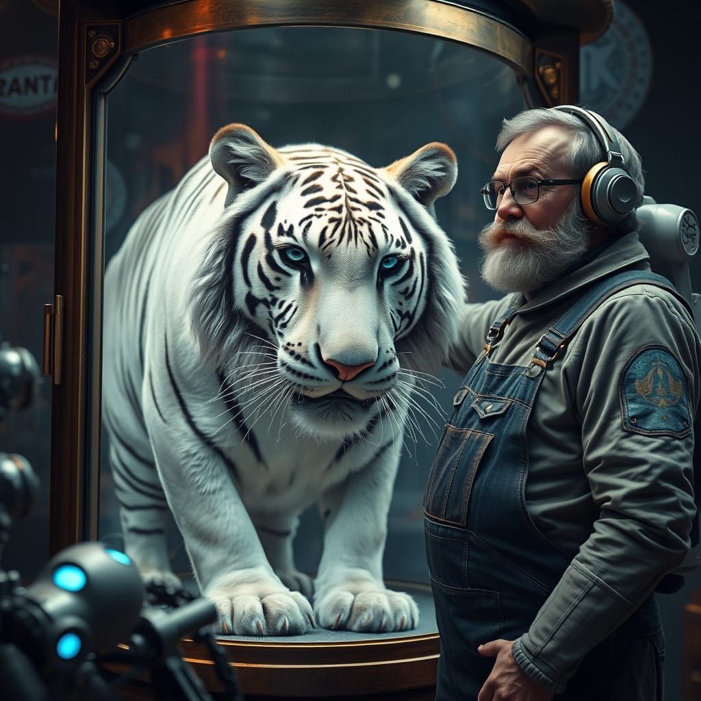 Astronaut Farmer Rusty Tends to a Majestic Great White Tiger...