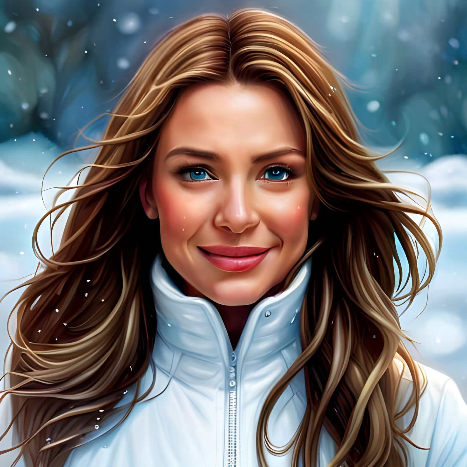 Detailed Portrait of a Smiling Woman in Snow