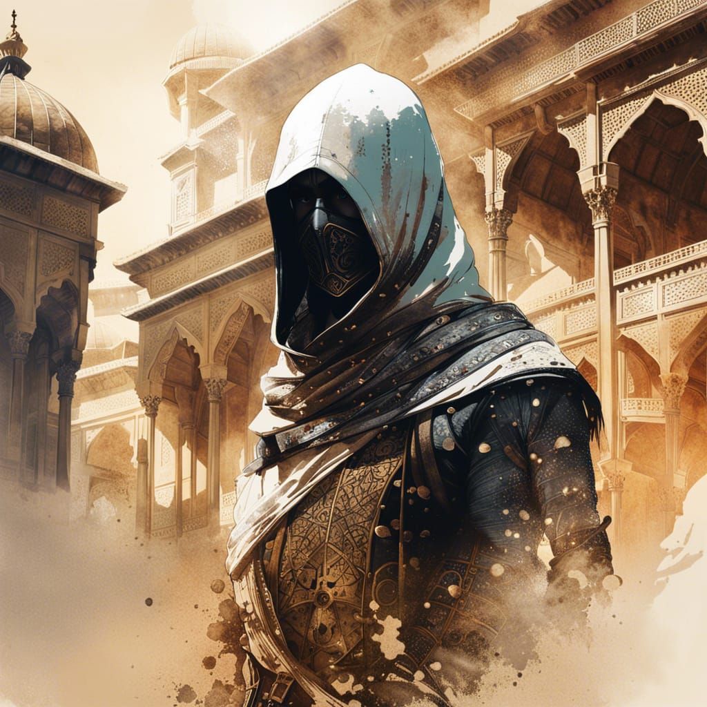 Double Exposure Assassin Portrait with Arabic Palace