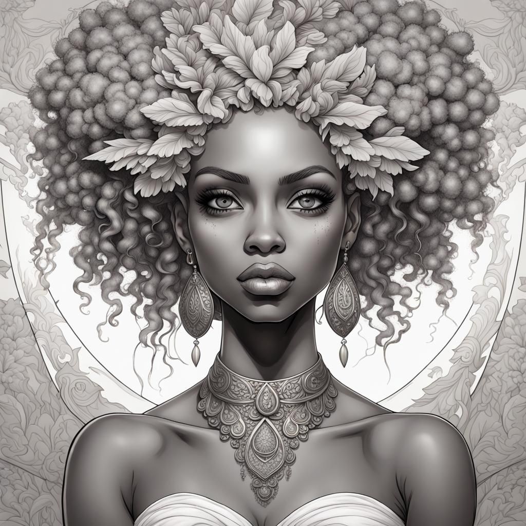 African Fairy Portrait Coloring Page Outline