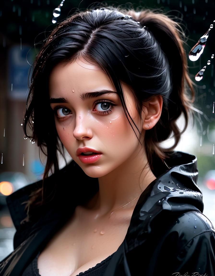 Surprised French Woman in Rain, Splash Art