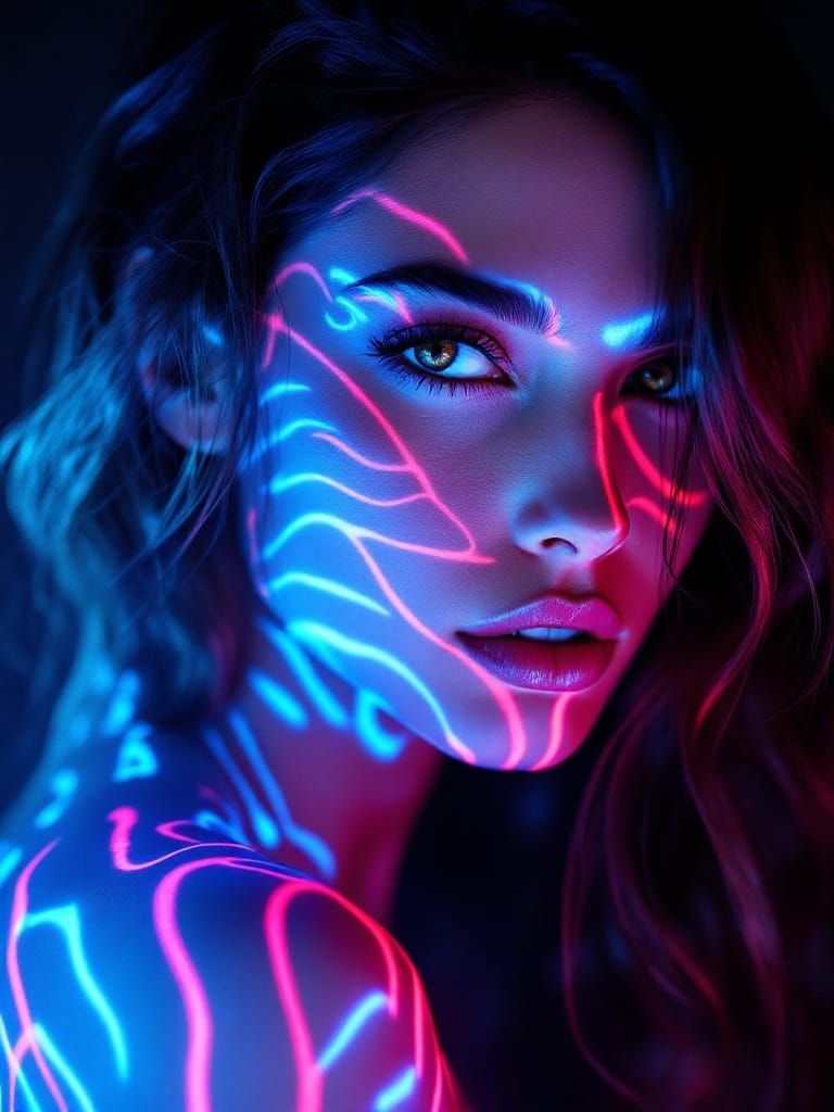 Neon Dreamscape Portrait: Intimate and Futuristic