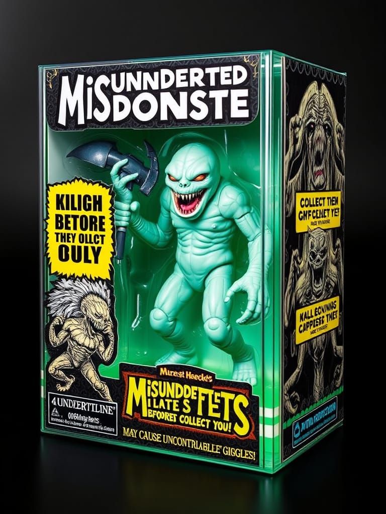 Grotesque Action Figure Box in Opal with Dramatic Illustrati...