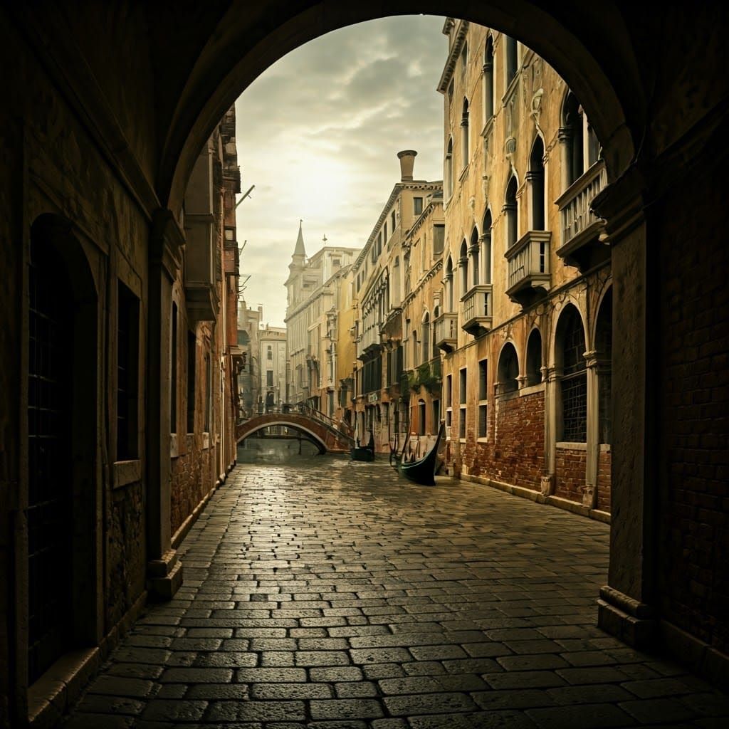 Eerie Venice Scene in Canaletto Style
