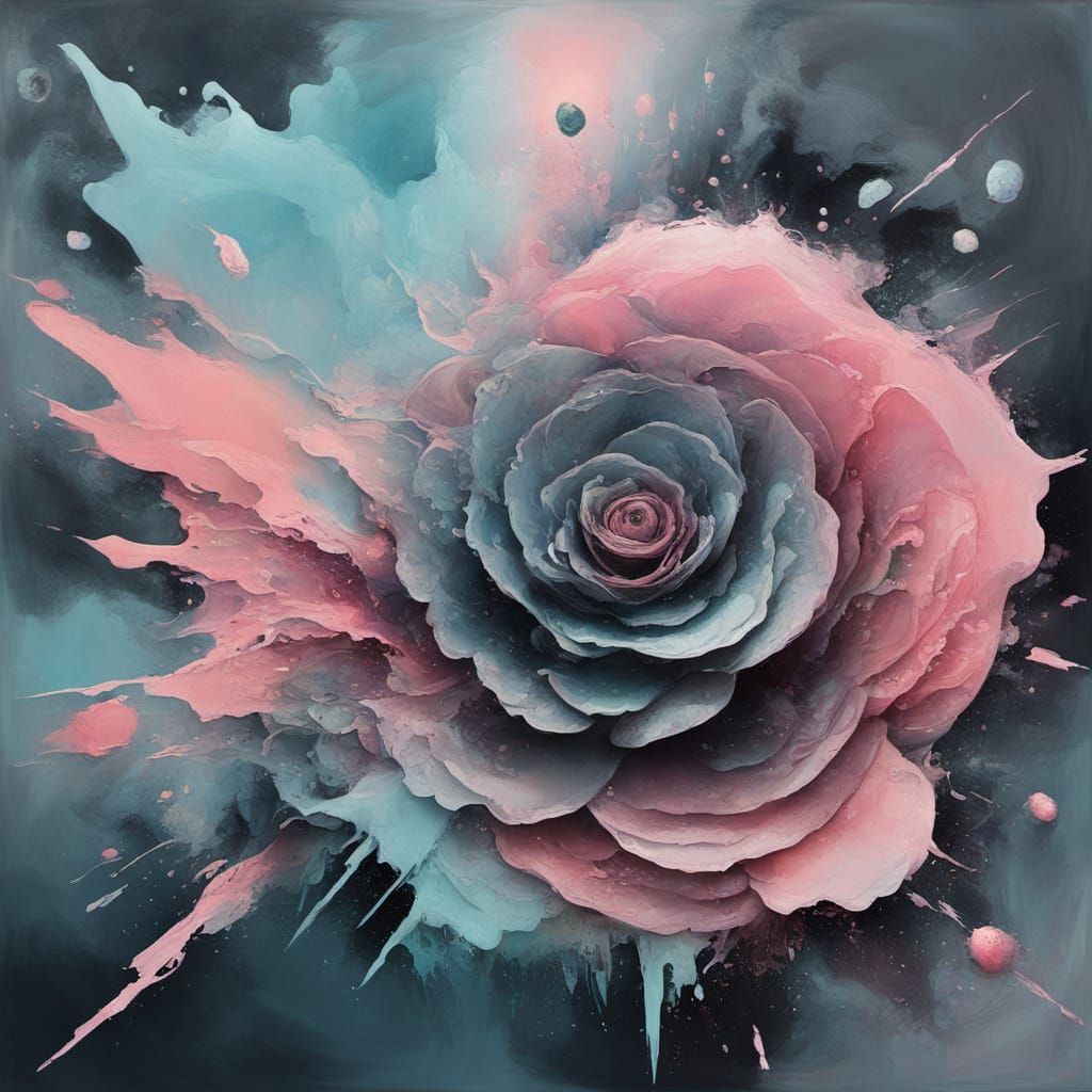 Surreal Abstract Painting with Jagged Ice and Turkish Rose