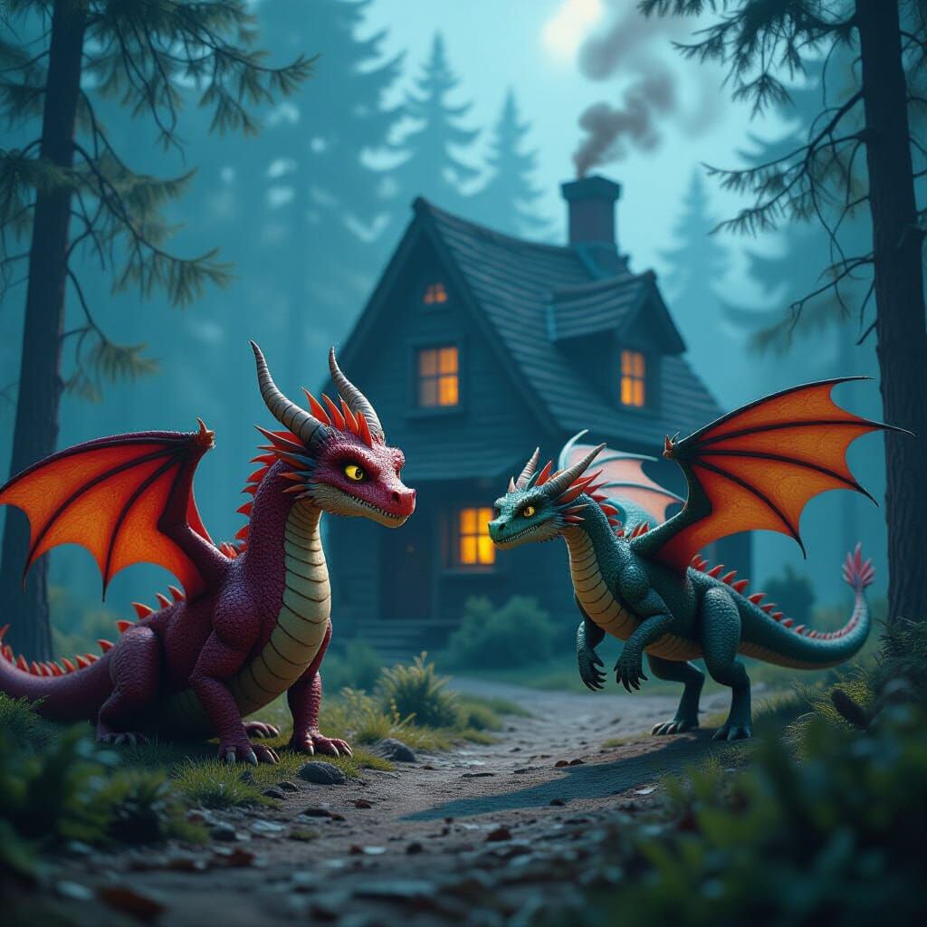 Dragons Fly to Witch's House in Cinematic Forest Scene