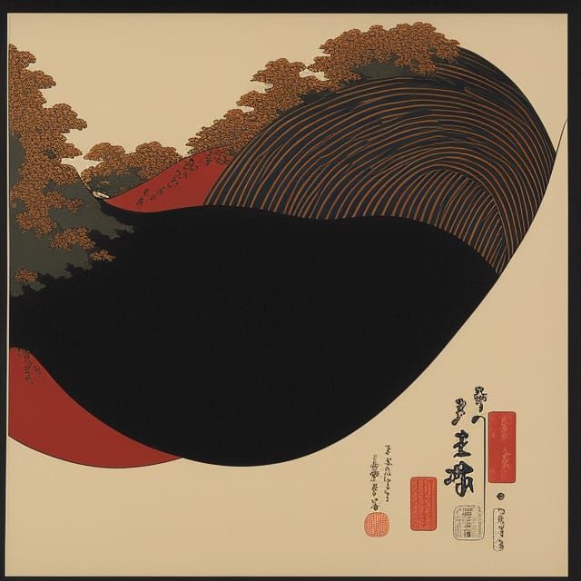 Volcano Art in Hokusai Japanese Woodblock Style