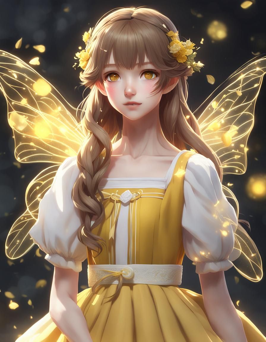Anime Fairy in Yellow and White Dress