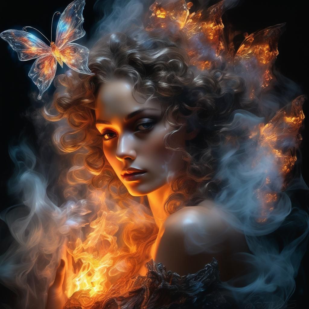 Crystal Butterfly Girl in a Dark Fantasy Style
