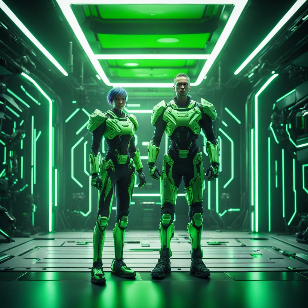 Futuristic Cyborgs in Clone Chamber: Photorealistic Portrait