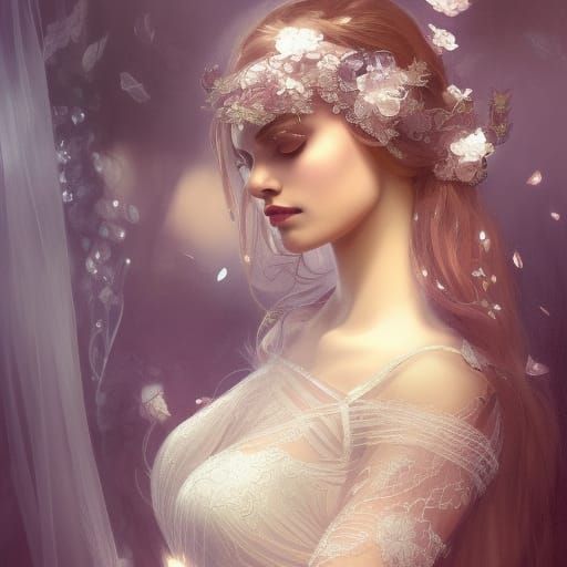 Glamorous Bride Portrait with Flowers and Lace