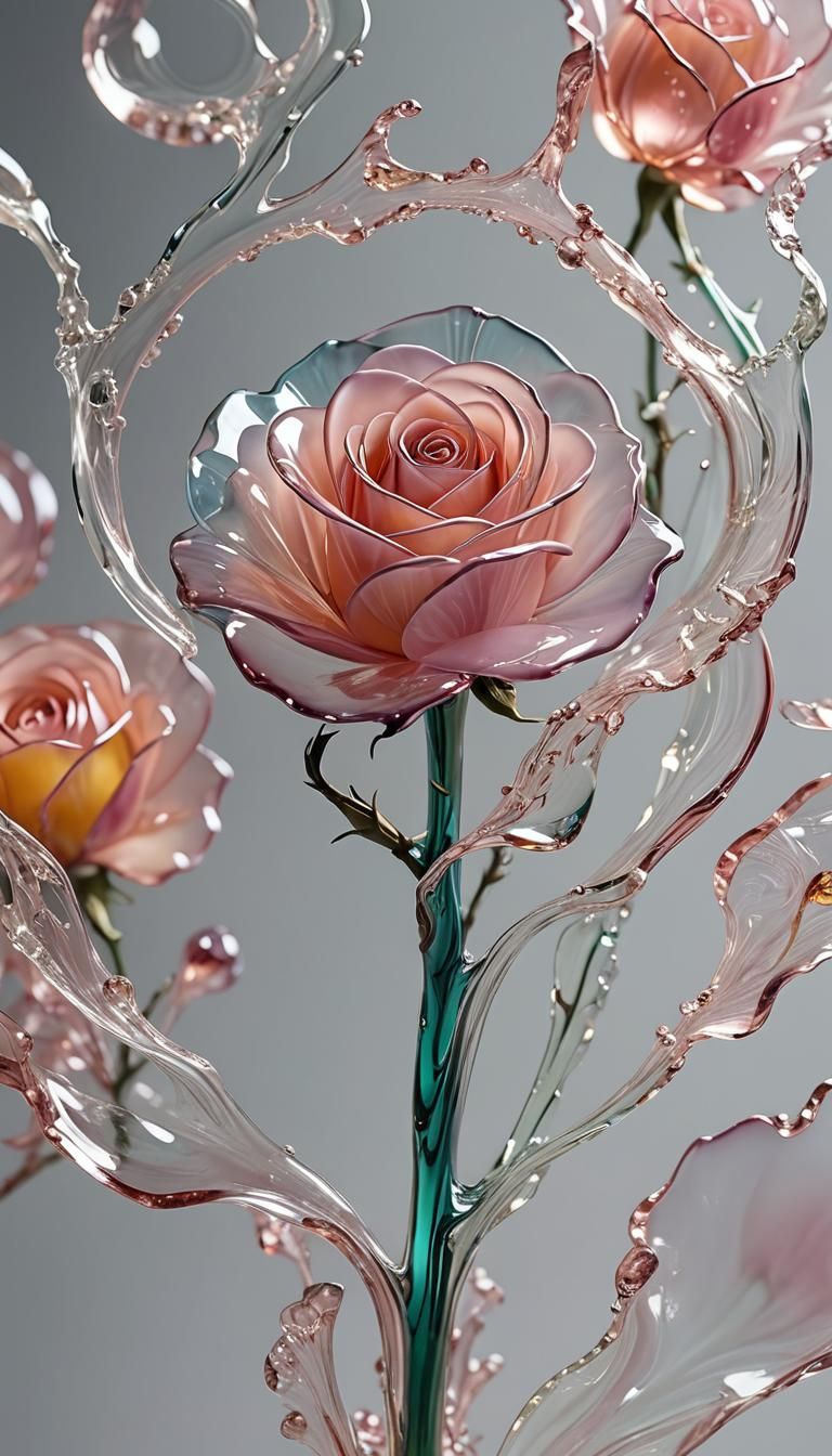 Delicate Glass Rose in Surrealist Style