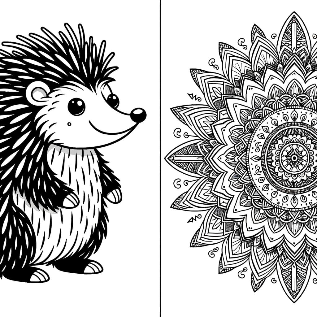 Charming Animals for Coloring: Porcupine, Mandala, and Bront...
