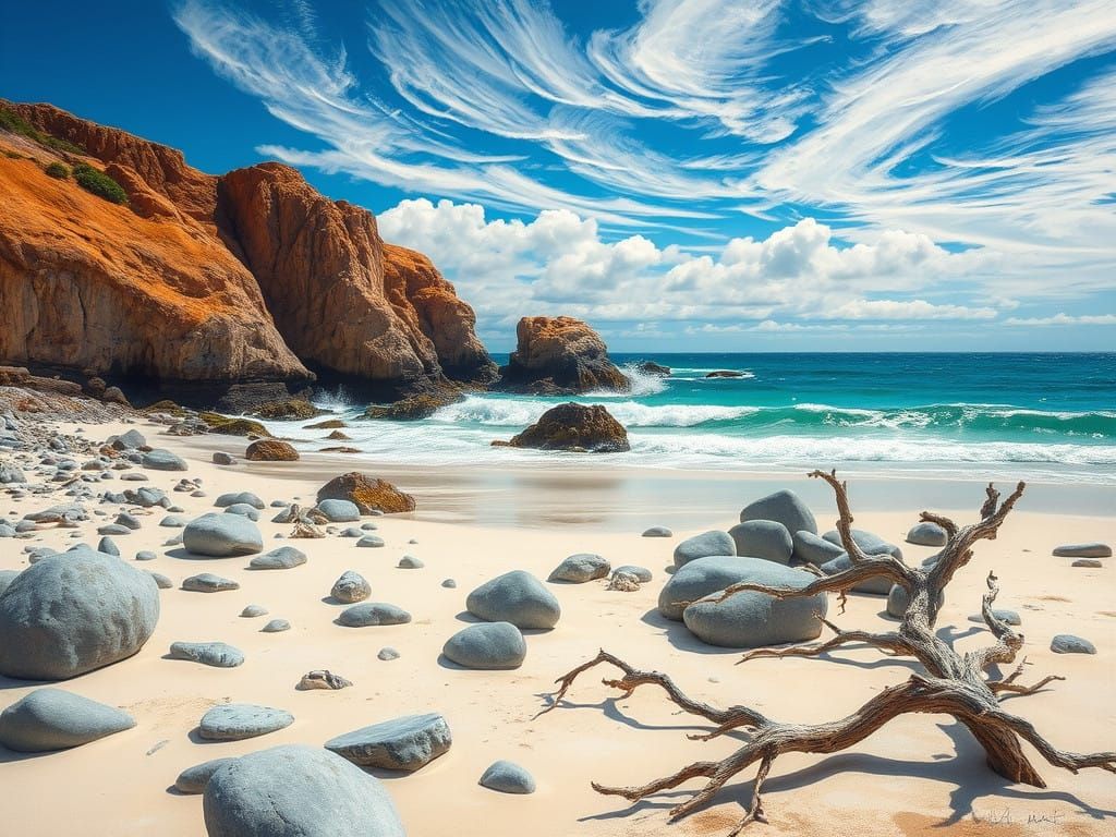 New Zealand Beachscape in Impressionist Style