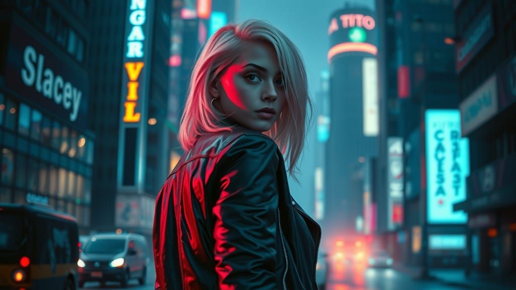Cyberpunk Rogue Girl Illuminates Futuristic Cityscape