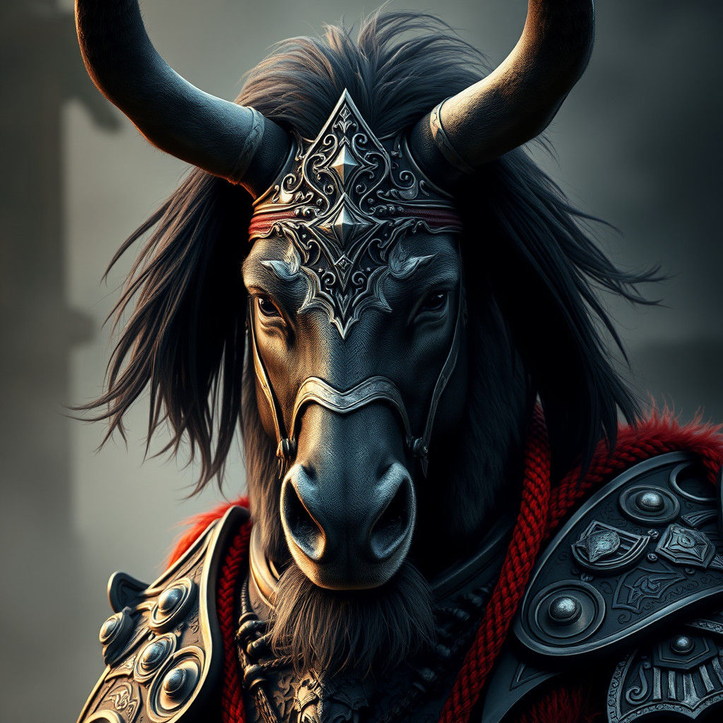 Viking-Mule Hybrid Portrait in Hyperrealistic Style