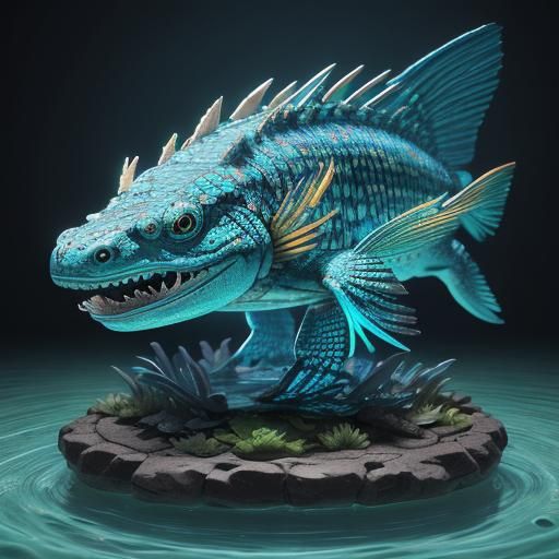 Aztec Crocodile Fish in Anime Style