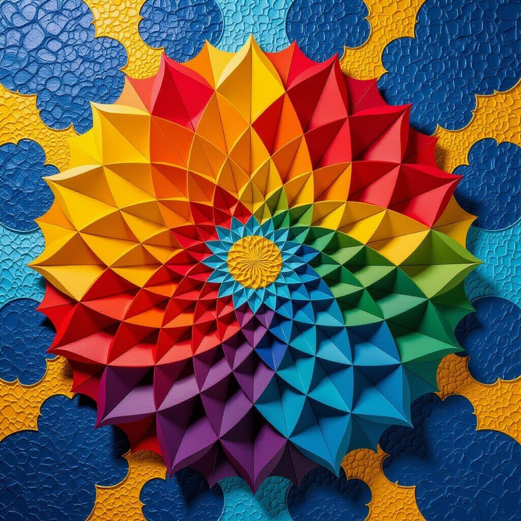 Vibrant 3D Rainbow Sun with Thick Paint Texture