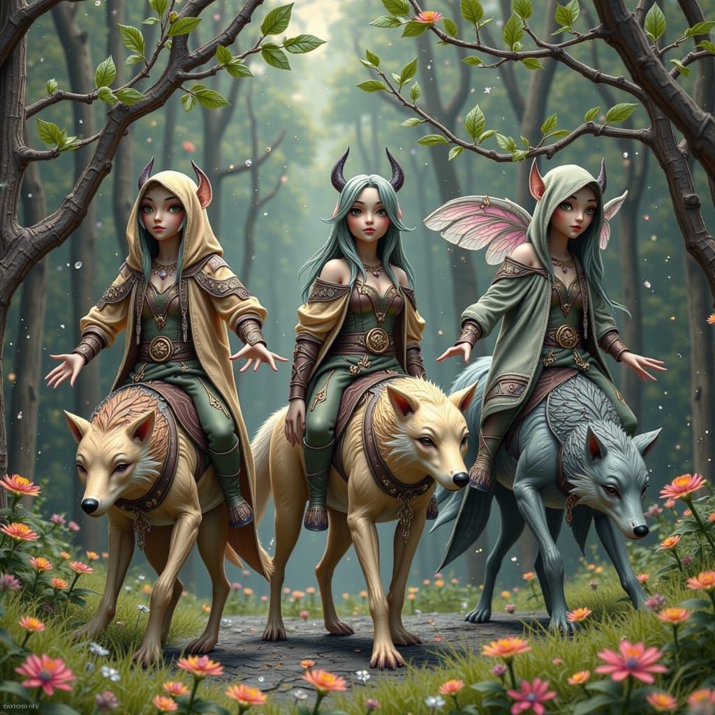 Fierce Wolfrider Elves Ride Majestic Wolves Through Enchante...