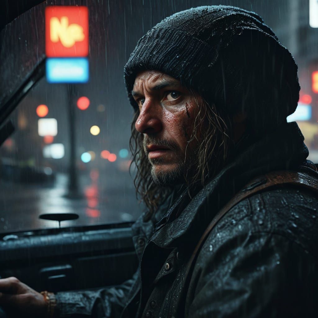 Moody City Night Scene in Hyper-Realistic Digital Art