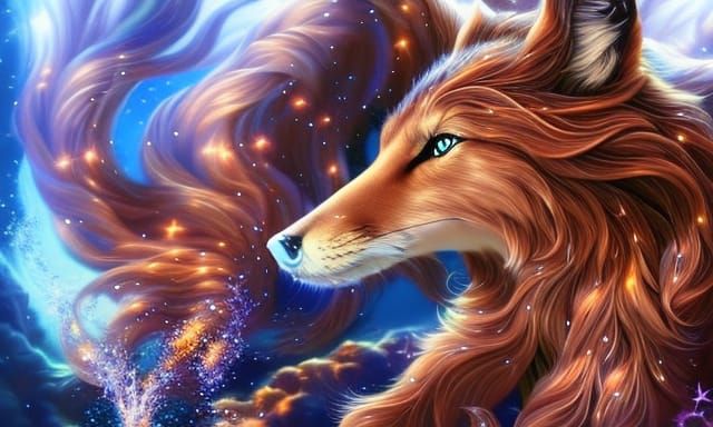 Underwater Fox Saxophone Player in Synchromism Style