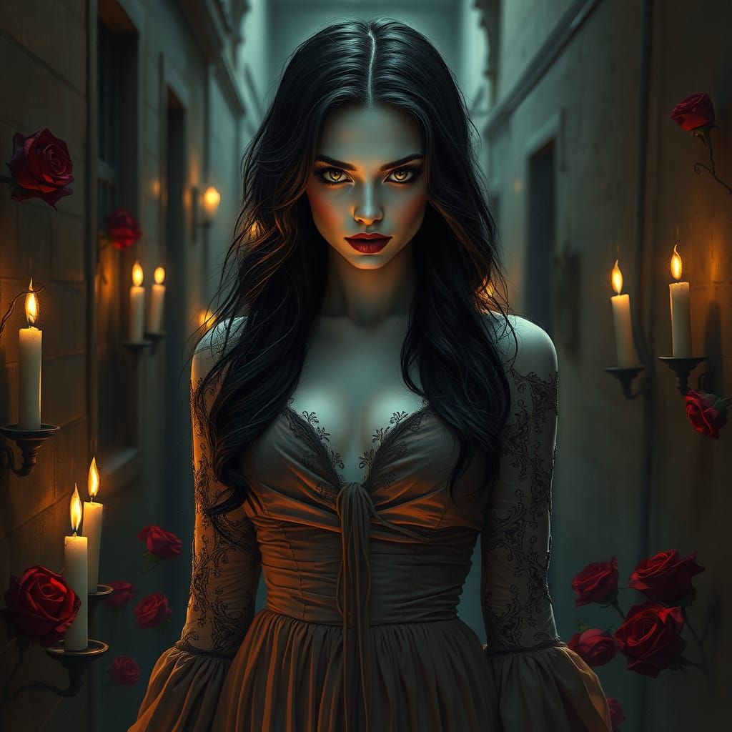 Ethereal Victorian Woman in Abandoned Alleyway