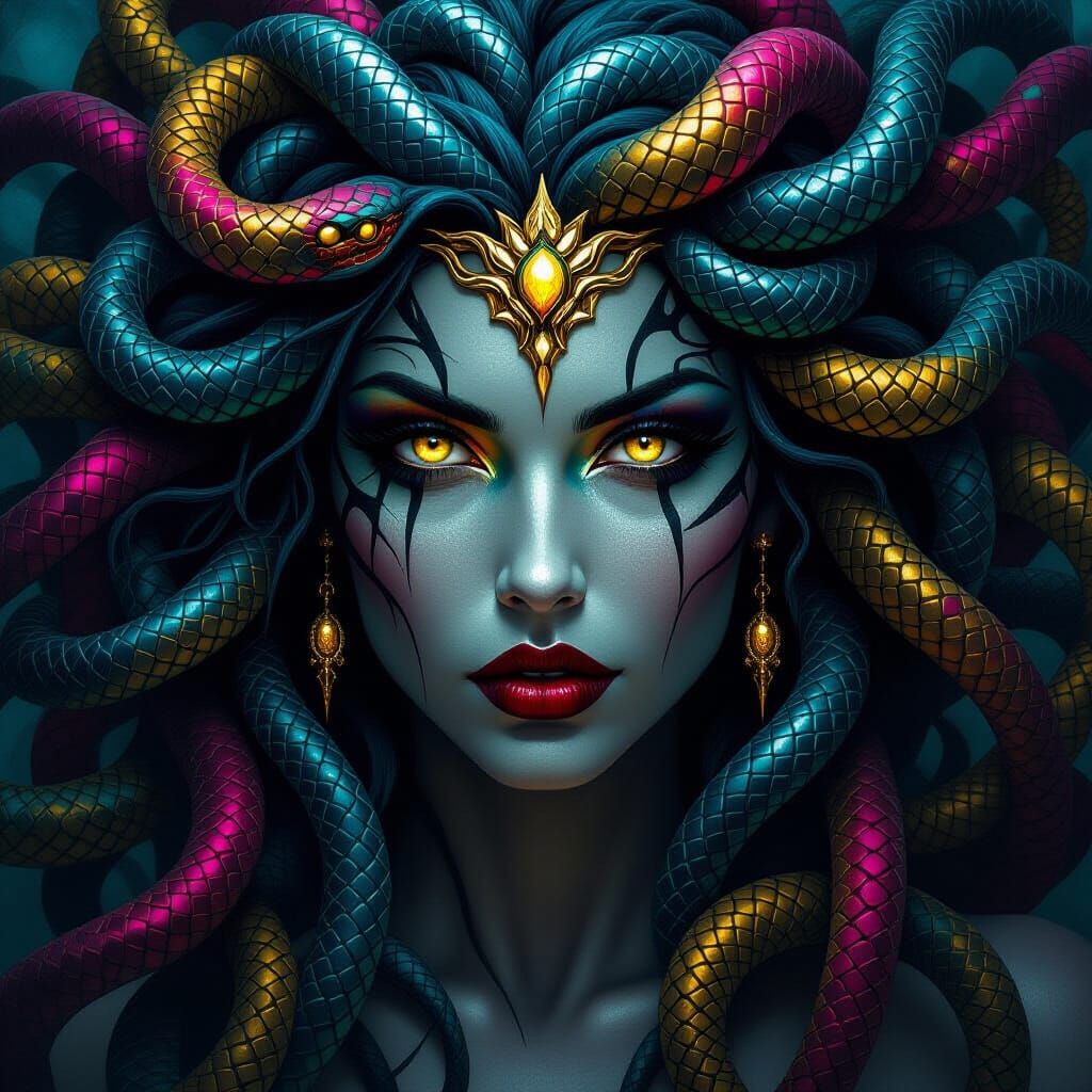 Frightening Medusa Portrait in Dark Horror Style